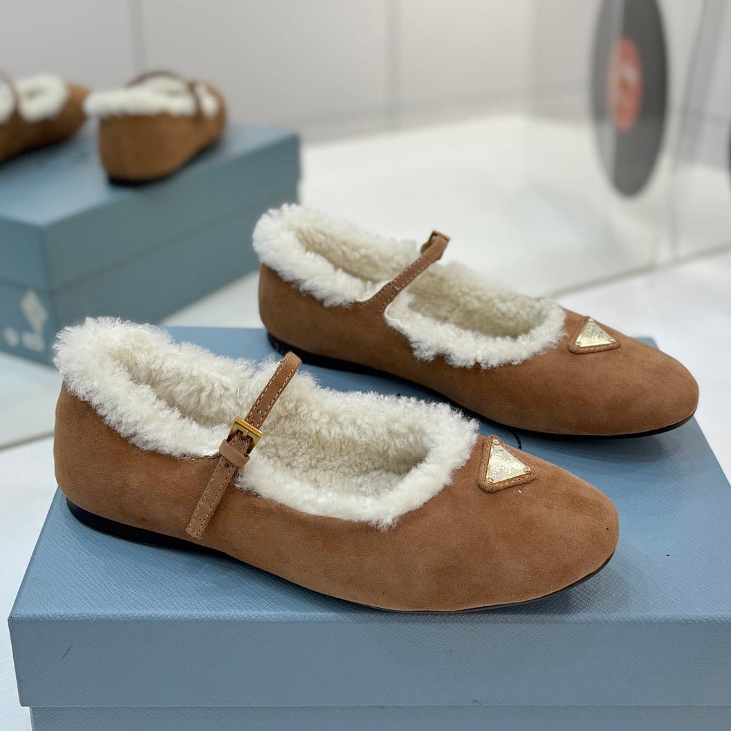 Prada 2026 Ballet Flat Suede Leather Wool 166108
