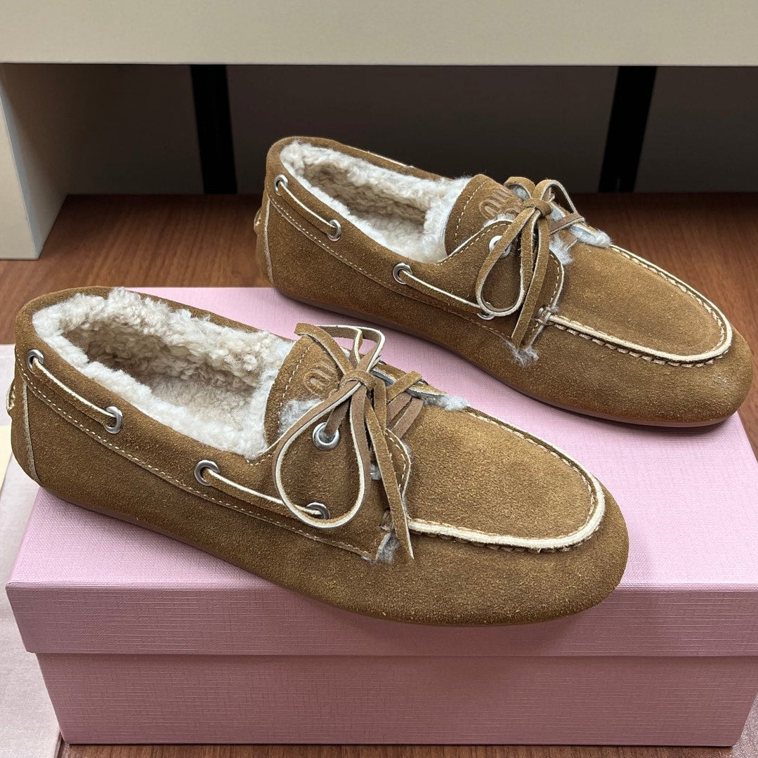 Miu Miu 2026 Boat Loafers Leather Suede Wool 157103