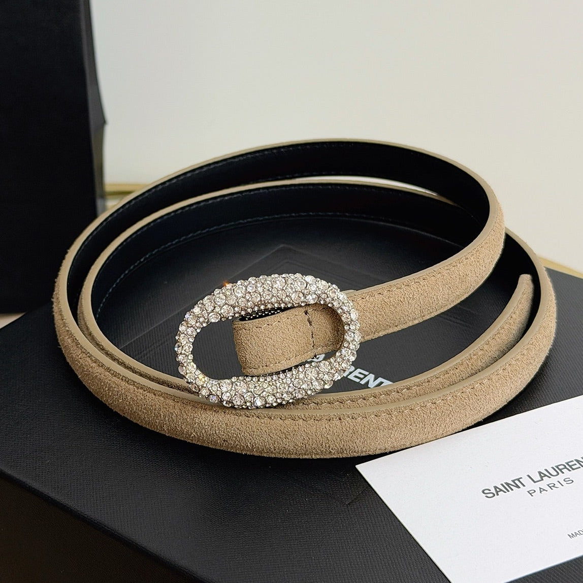 Saint Laurent 2026 Oval Belt 15mm Beige Suede 219123