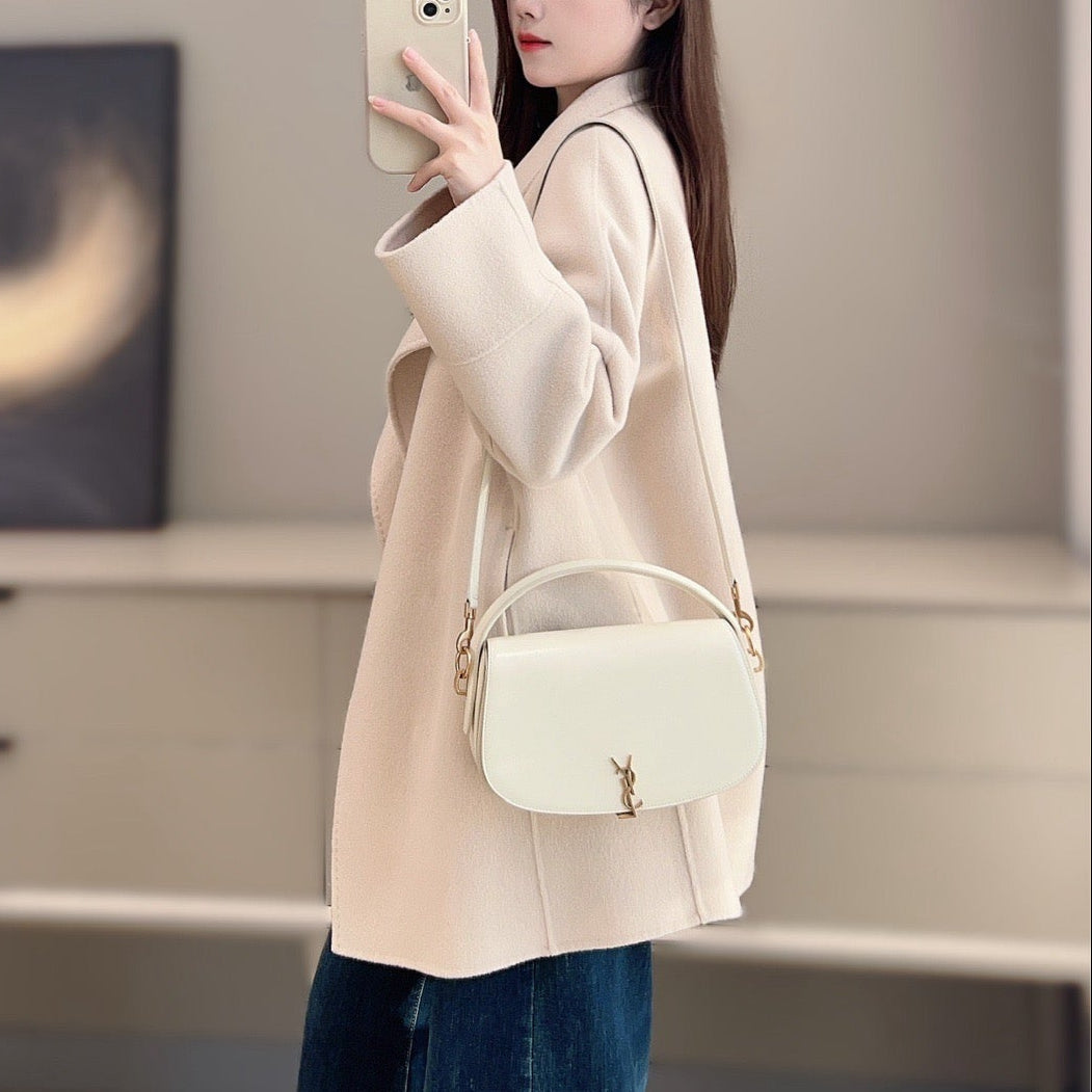 YSL 2026 Voltaire Shoulder Bag 24cm White Box Calfskin