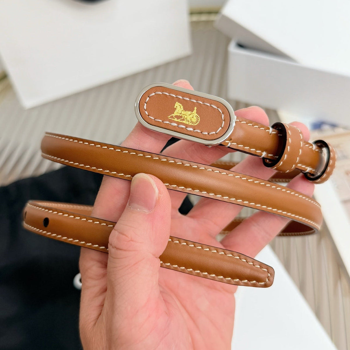 Celine 2026 Chariot Taurillon Belt 13mm Leather 218707