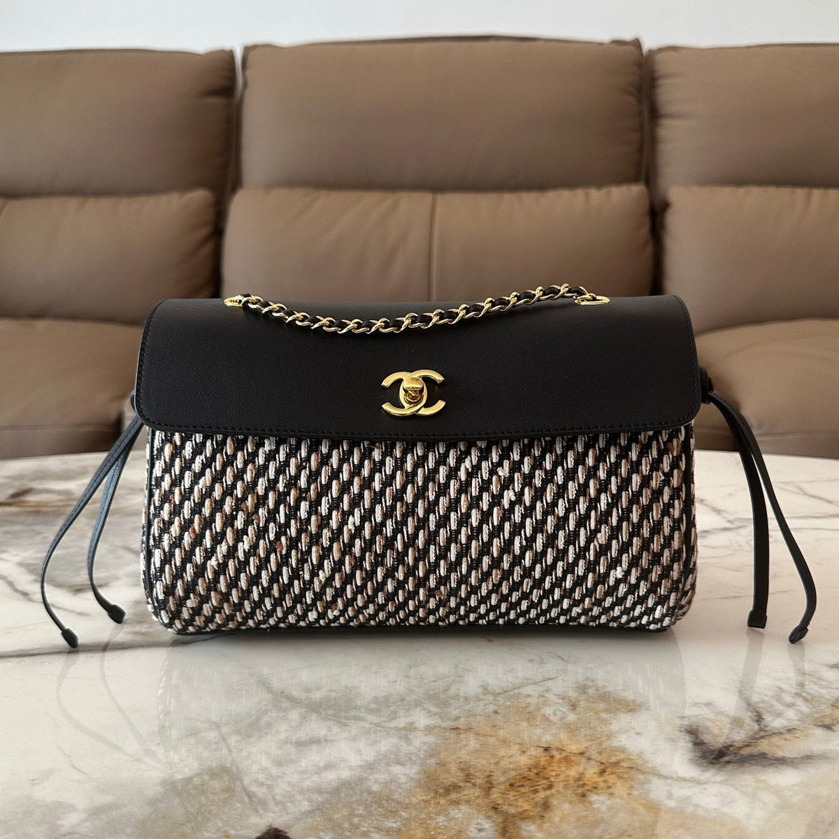 Chanel 2026 Baguette Flap Bag 29cm Gold Hardware Suede Cowhide Tweed 407089