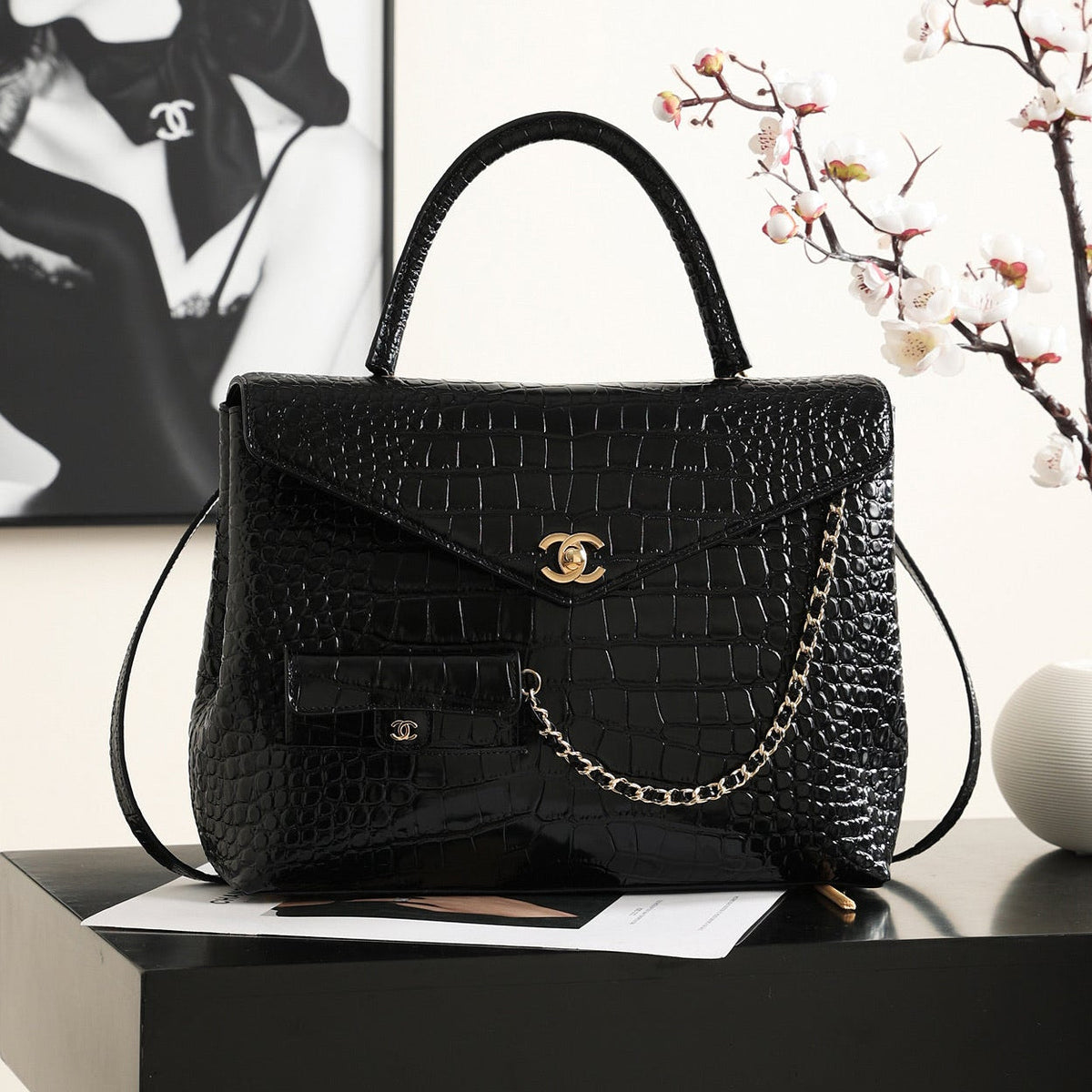 Chanel 2026 Large Flap Bag 31cm Crocodile-Embossed Leather 407098