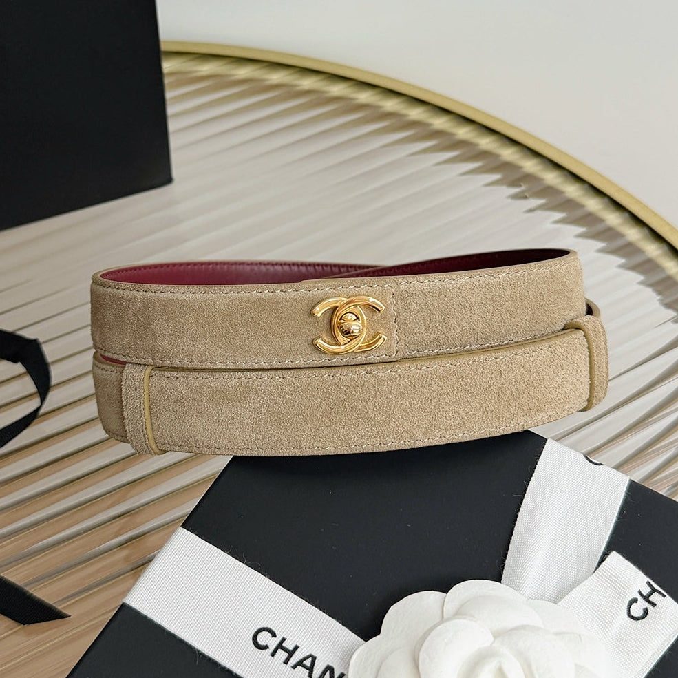 Chanel 2026 Gold-Hardware Belt 25mm Suede Leather 219834