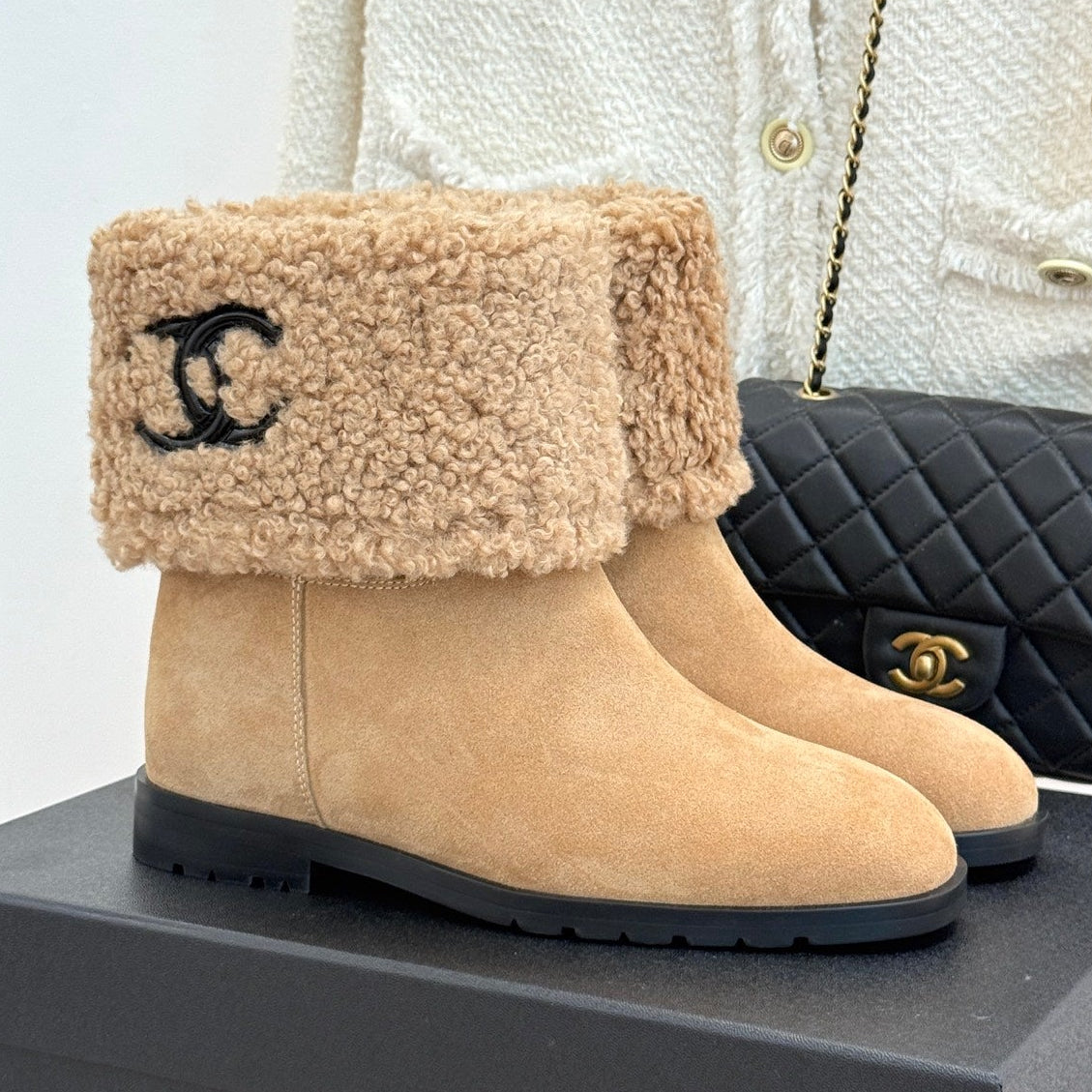Chanel 2026 Ankle Boots Suede Leather Wool 188554