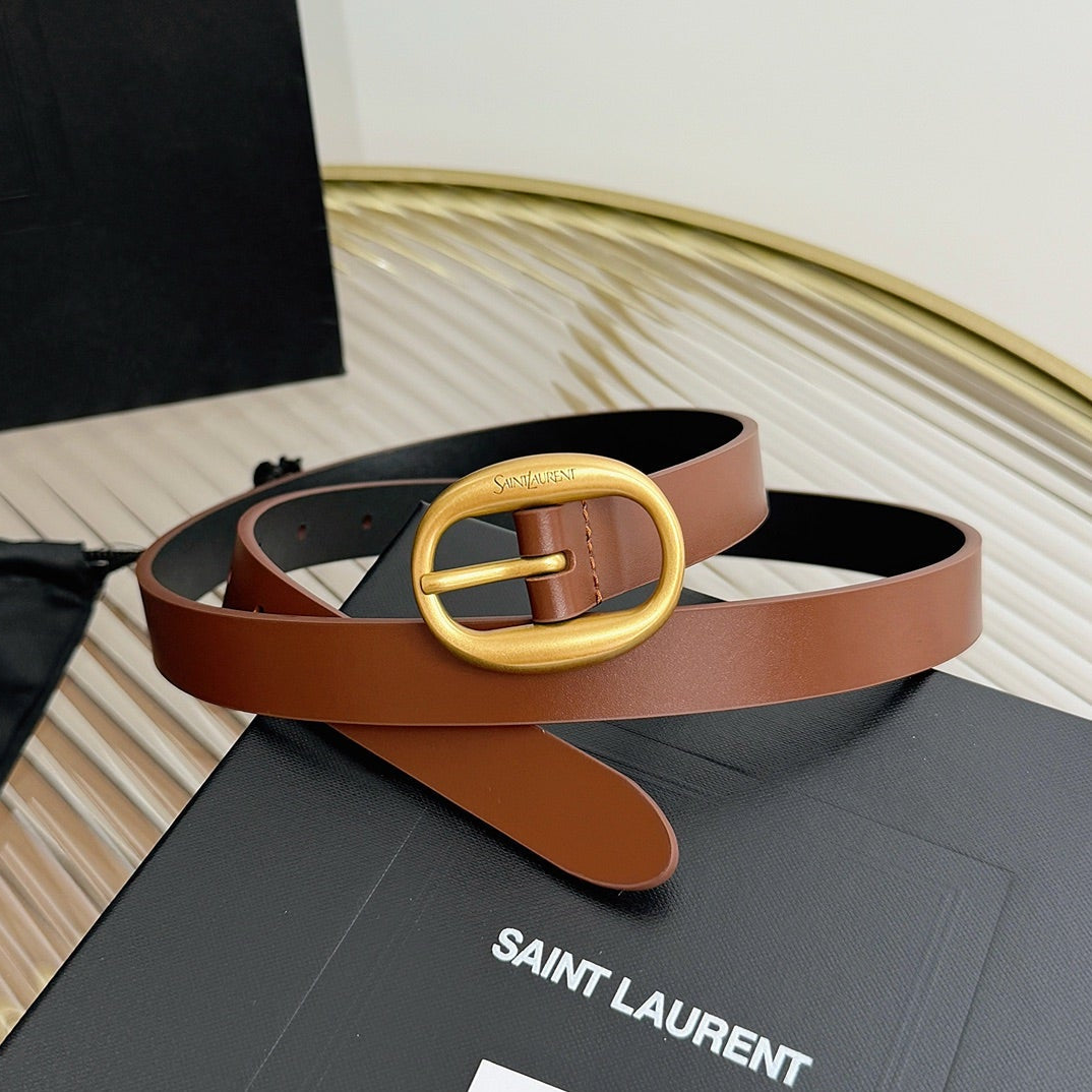 Saint Laurent 2026 Oval Buckle Thin Belt 20mm Leather 219778