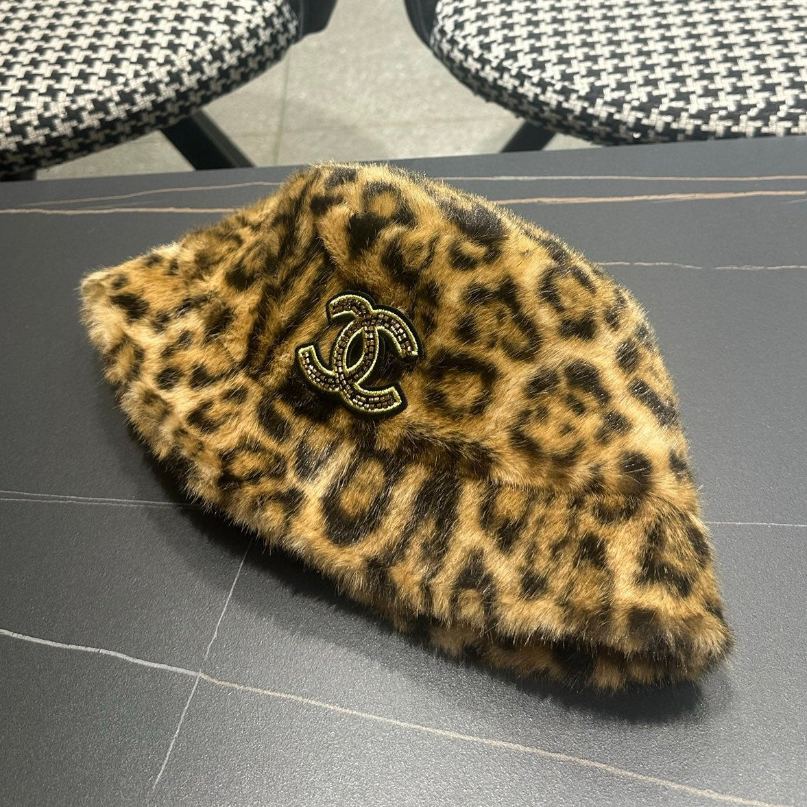 Chanel 2026 Leopard Print Bucket Hat Wool 550242