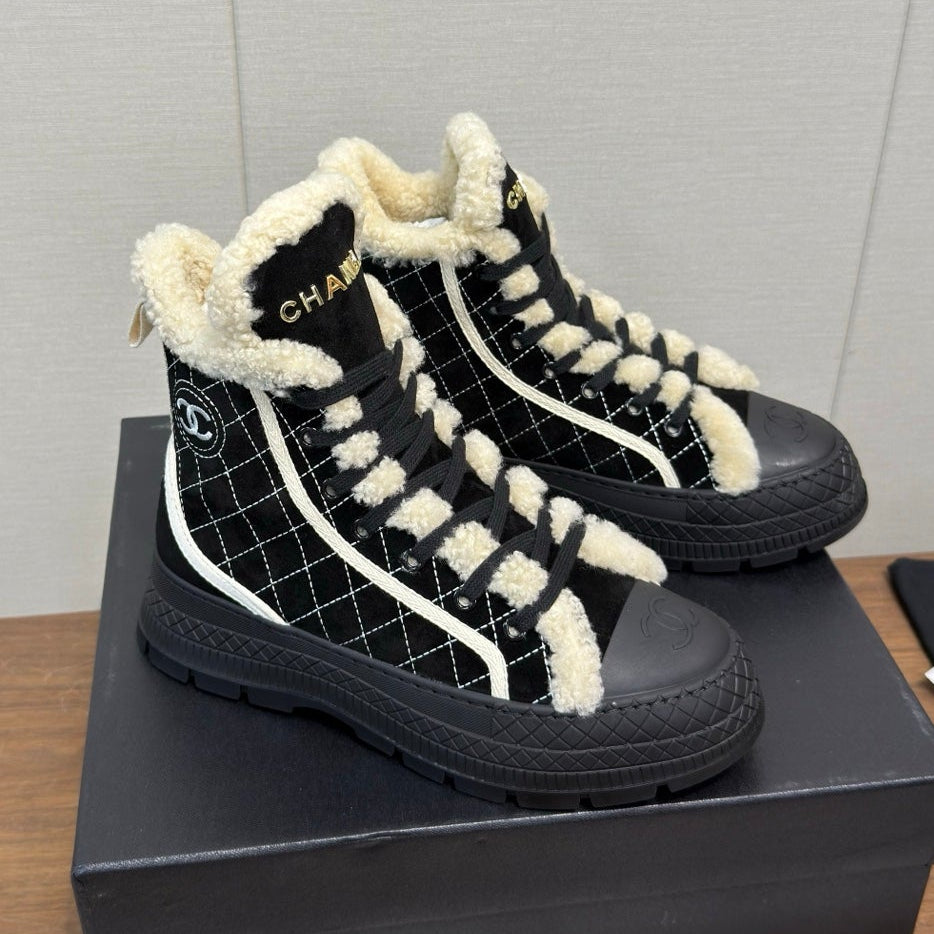 Chanel 2026 Lace Up Ankle Boots Suede Wool 194845