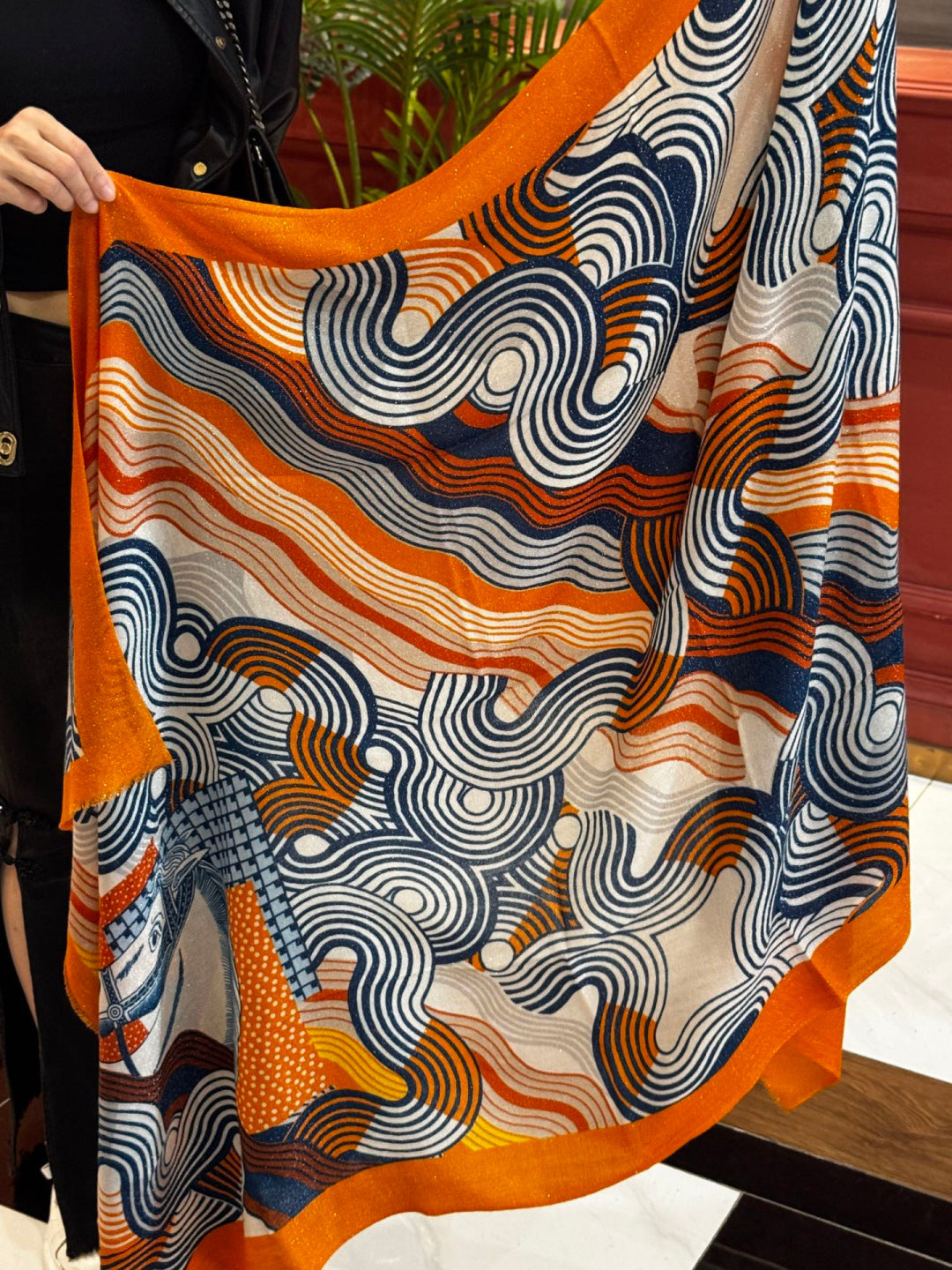 HM 25s Scarf 140cm Orange Black Cashmere 976203