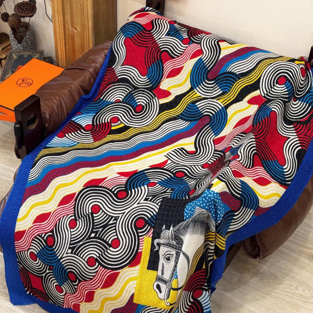 HM 25s Scarf 140cm Blue Black Cashmere 976204