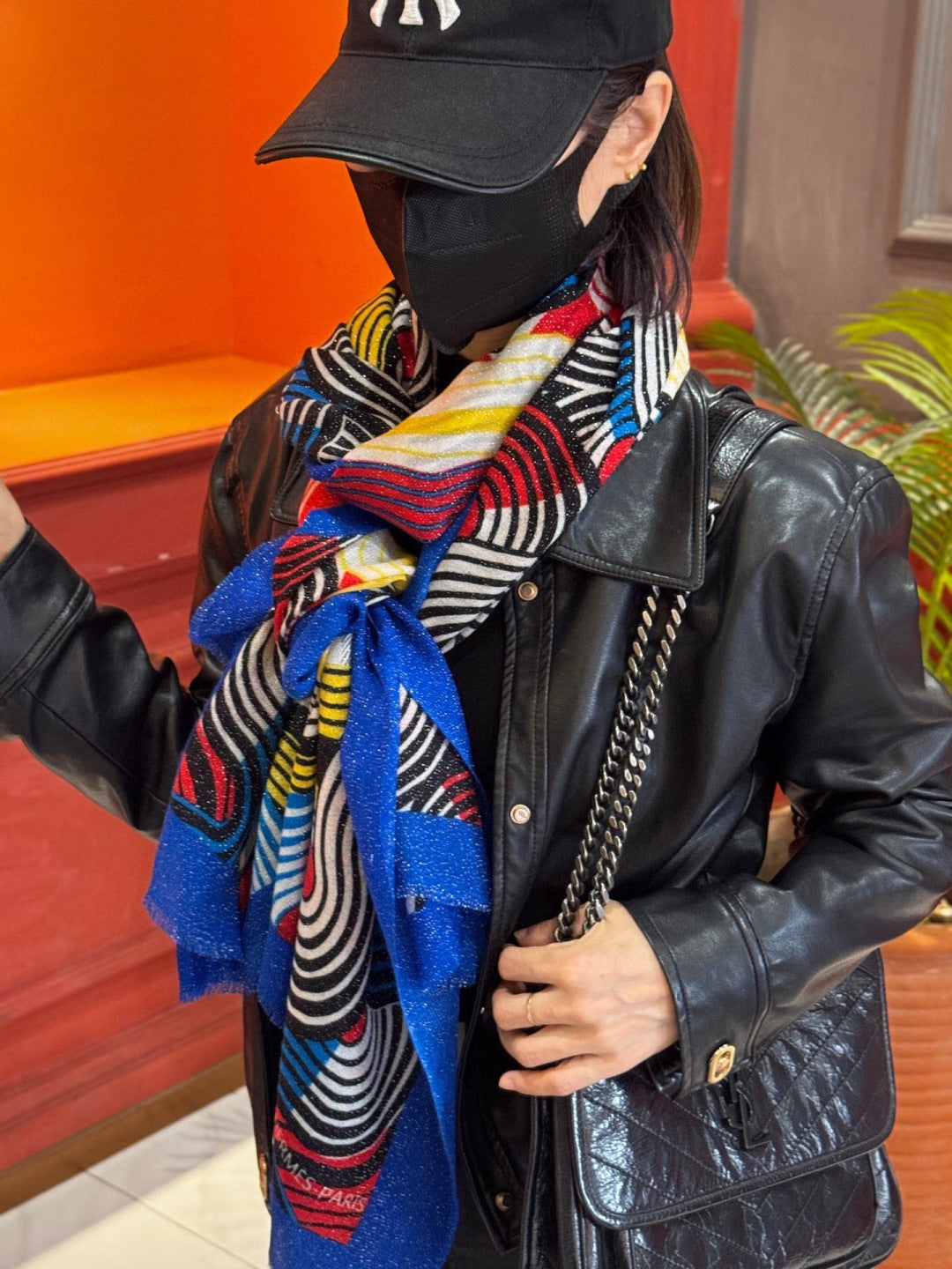 HM 25s Scarf 140cm Blue Black Cashmere 976204