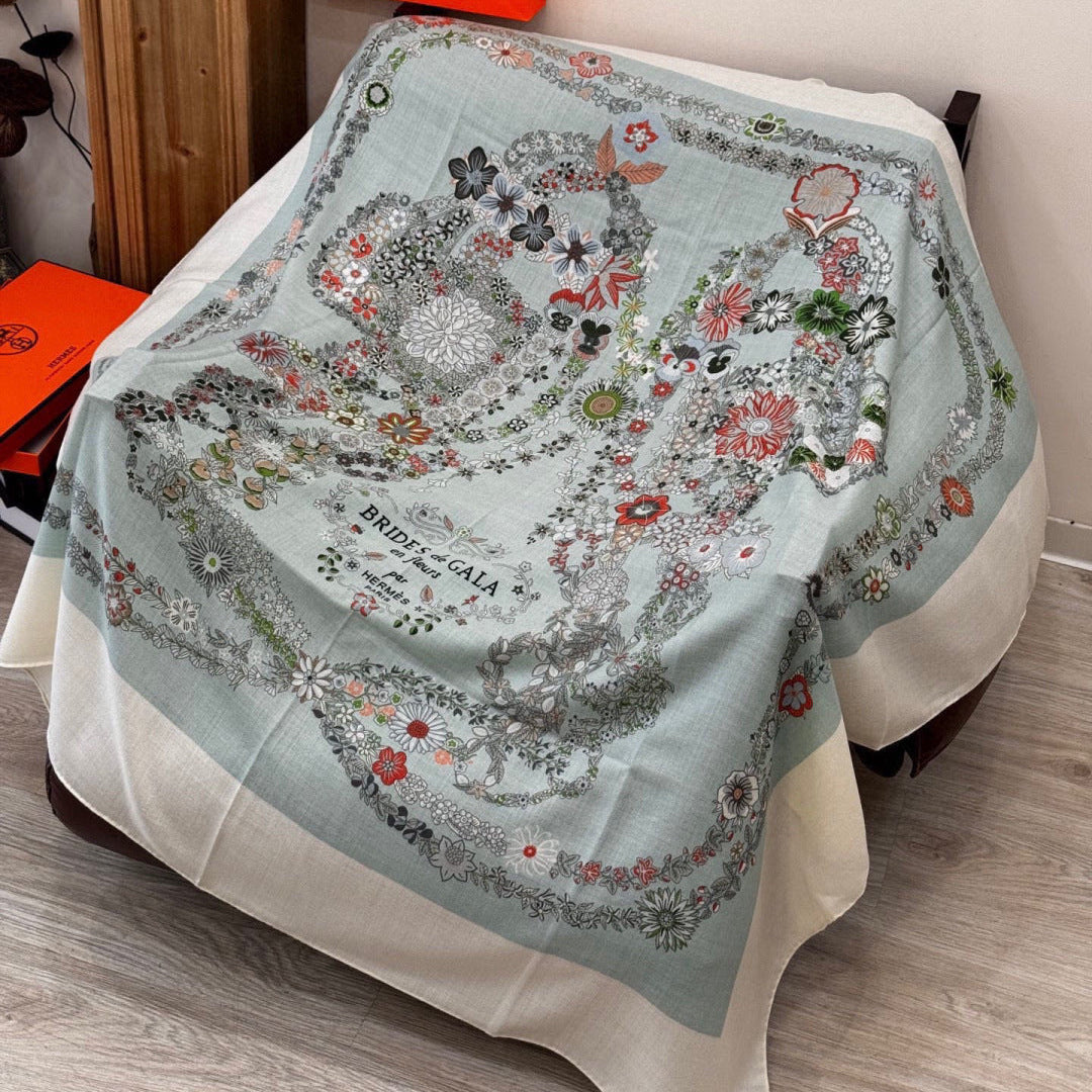 HM 25s Velvet Square Scarf 140cm Light Beige Cashmere 976214