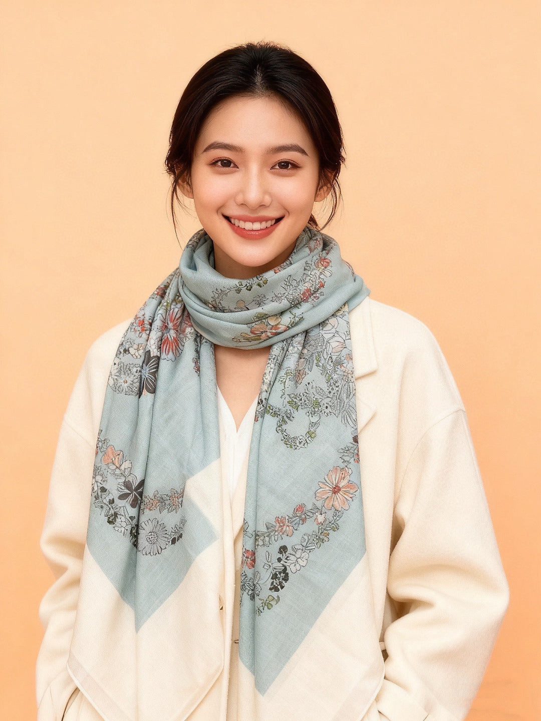 HM 25s Velvet Square Scarf 140cm Light Beige Cashmere 976214