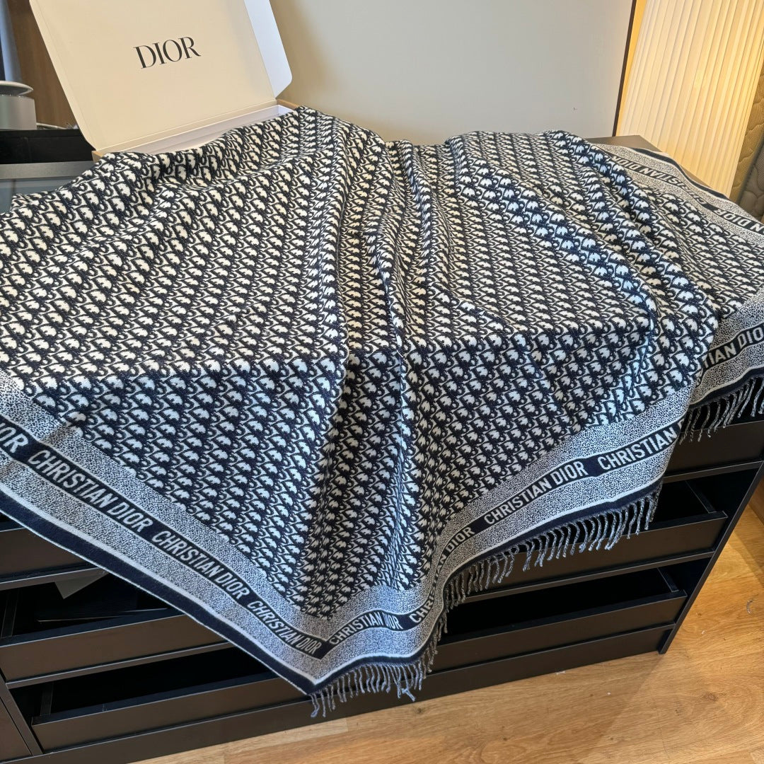 CD Jacquard Logo Scarf 140CM Dark Blue Wool Cashmere. 293334