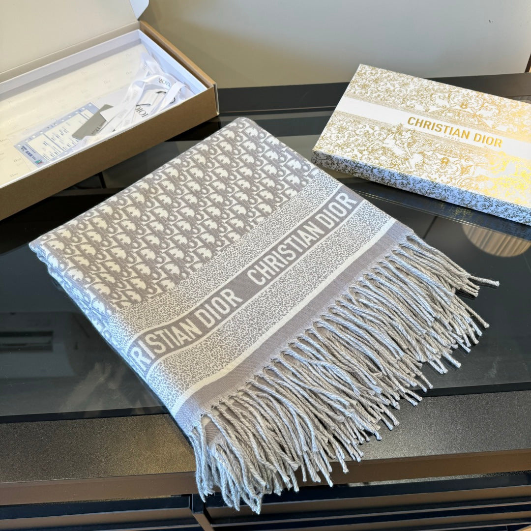CD Jacquard Logo Scarf 140CM Gray Wool Cashmere 293335