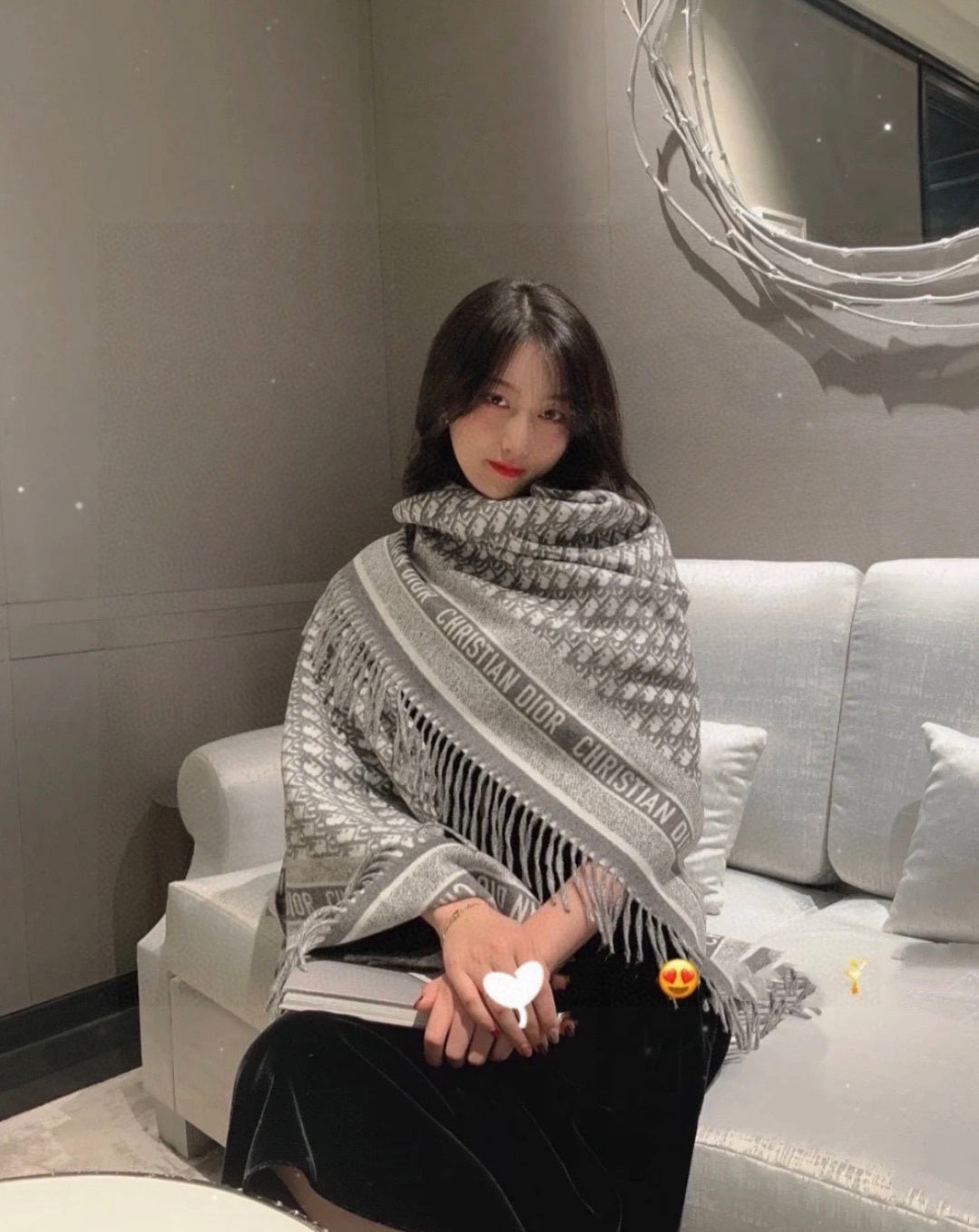 CD Jacquard Logo Scarf 140CM Gray Wool Cashmere 293335