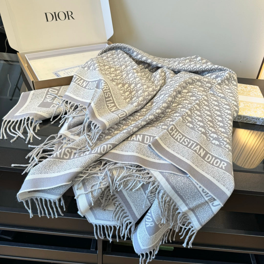 CD Jacquard Logo Scarf 140CM Gray Wool Cashmere 293335