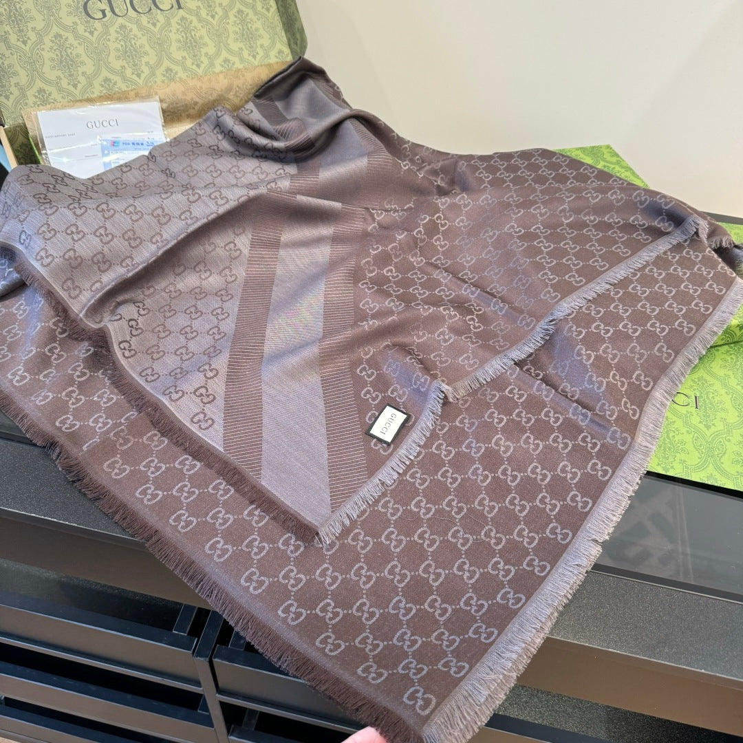 GG Scarf 140CM Taupe Twill Silk 293461
