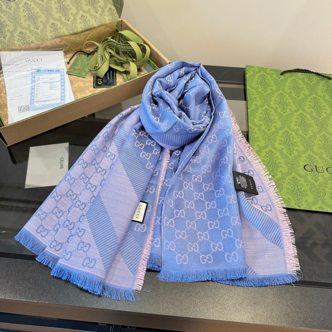 GG Scarf 140CM Periwinkle Blue Twill Silk 293462