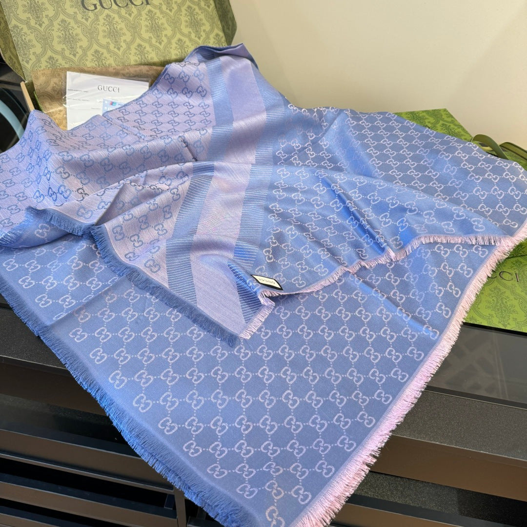 GG Scarf 140CM Periwinkle Blue Twill Silk 293462