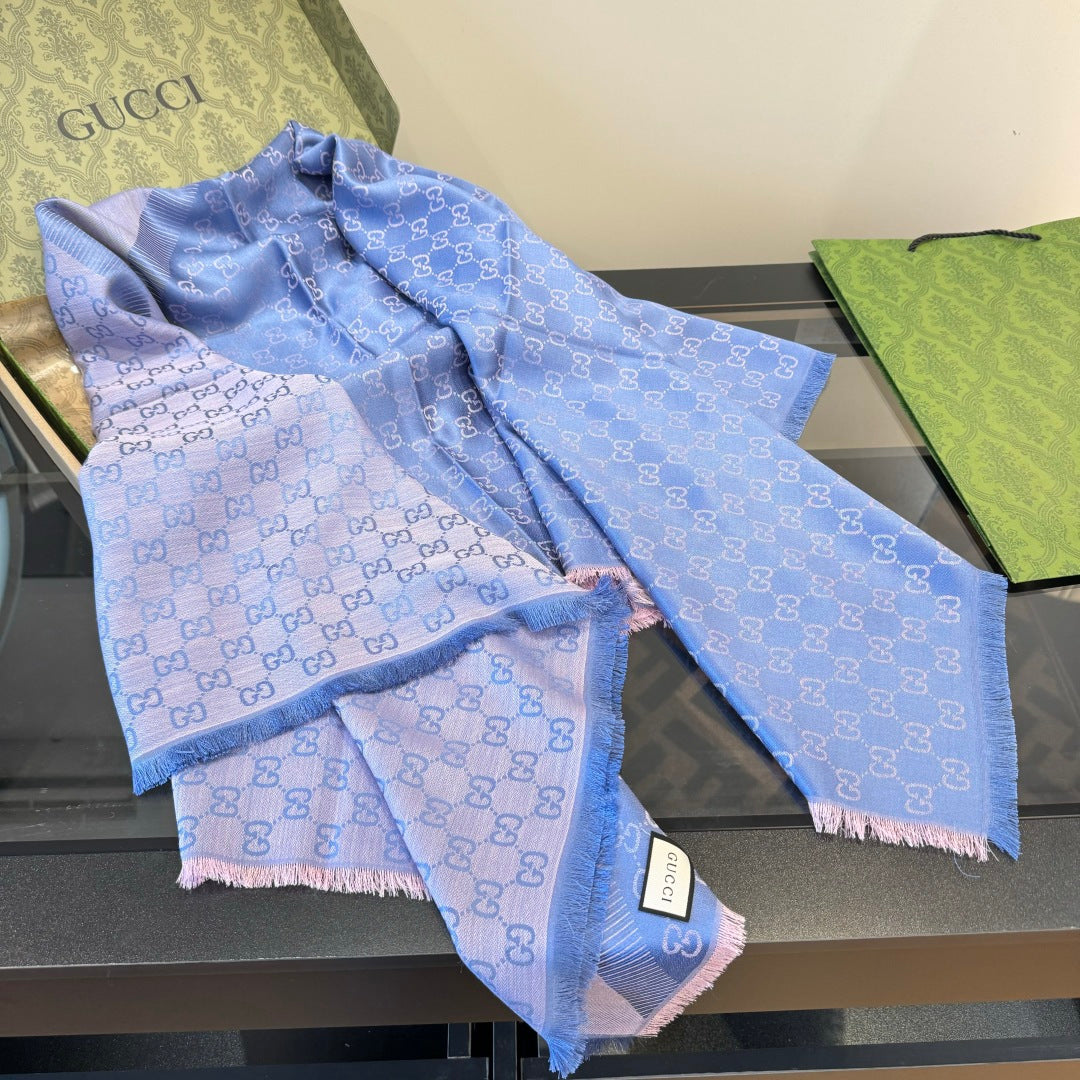 GG Scarf 140CM Periwinkle Blue Twill Silk 293462
