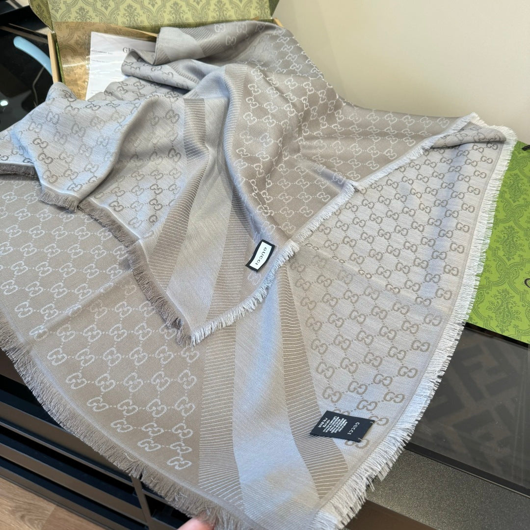 GG Scarf 140CM Gray Twill Silk 293463
