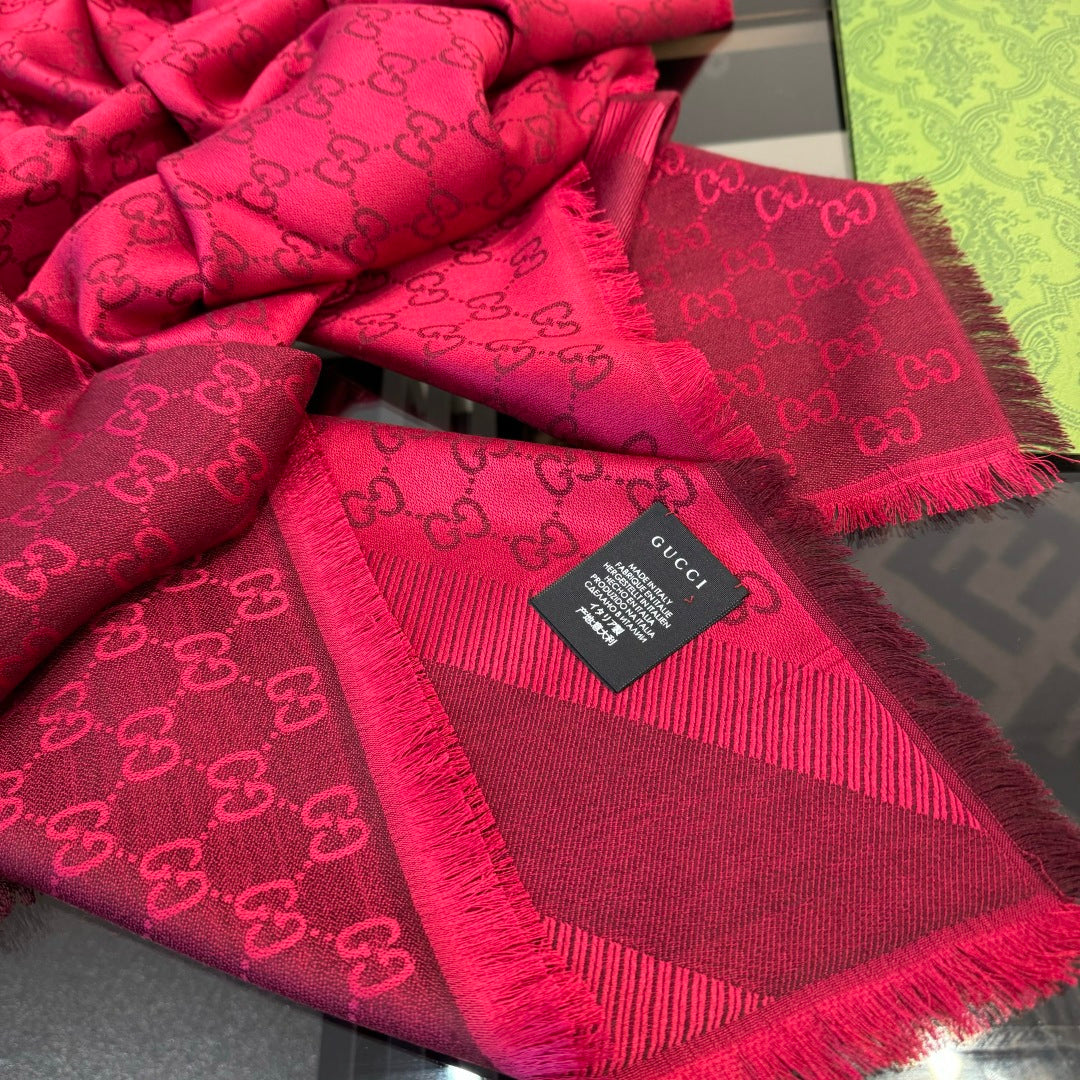 GG Scarf 140CM Red Twill Silk 293466
