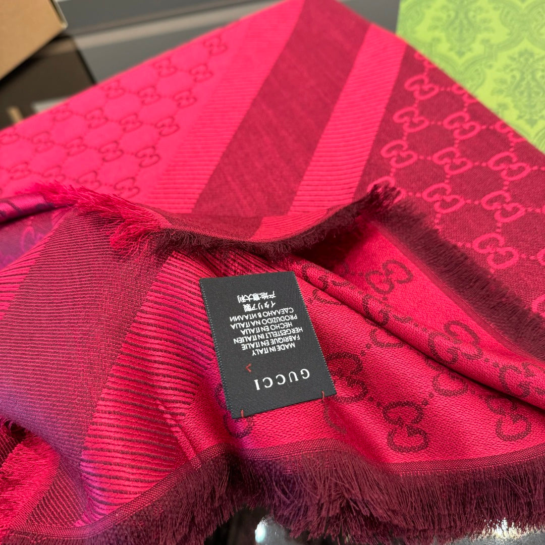 GG Scarf 140CM Red Twill Silk 293466