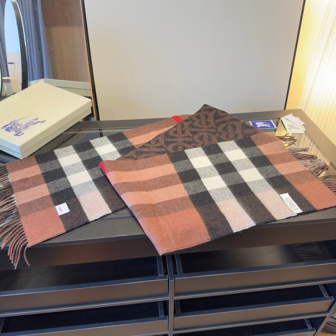 BBR Long Scarf 200CM Brown Black Cashmere 293420