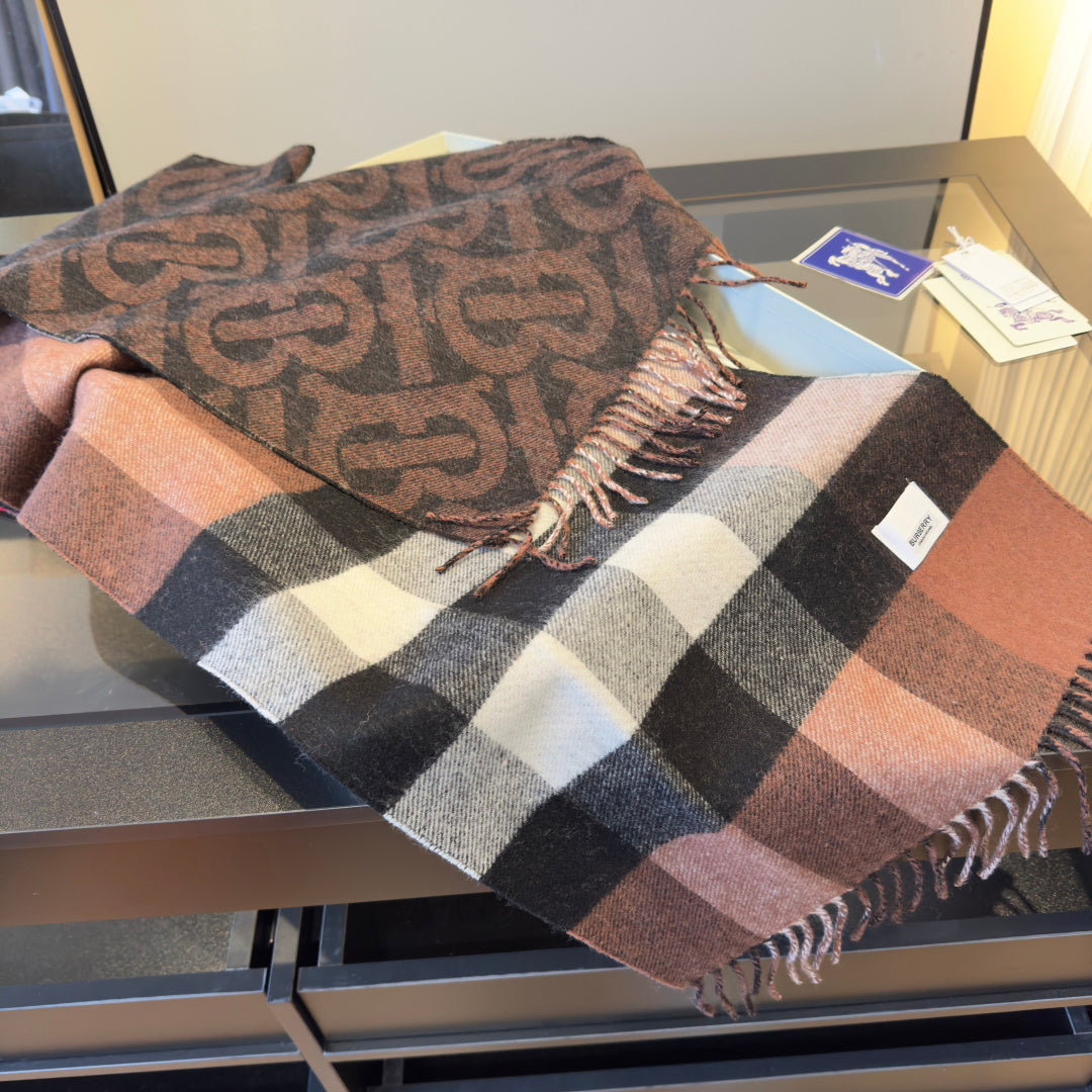 BBR Long Scarf 200CM Brown Black Cashmere 293420