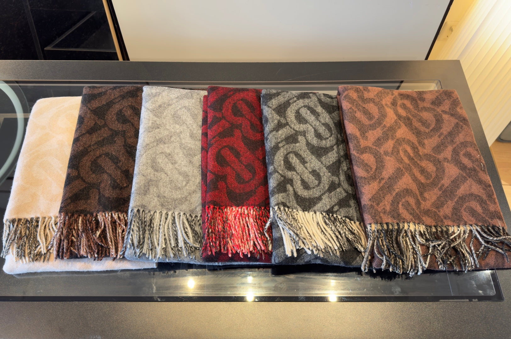 BBR Long Scarf 200CM Beige Gray Black Cashmere 293425