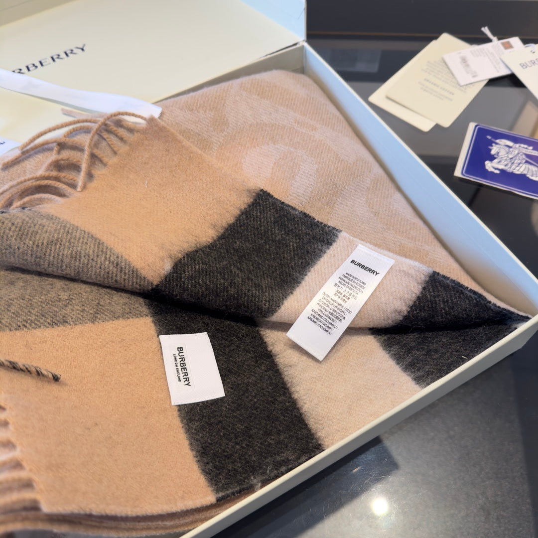 BBR Long Scarf 200CM Beige Black Cashmere 293421