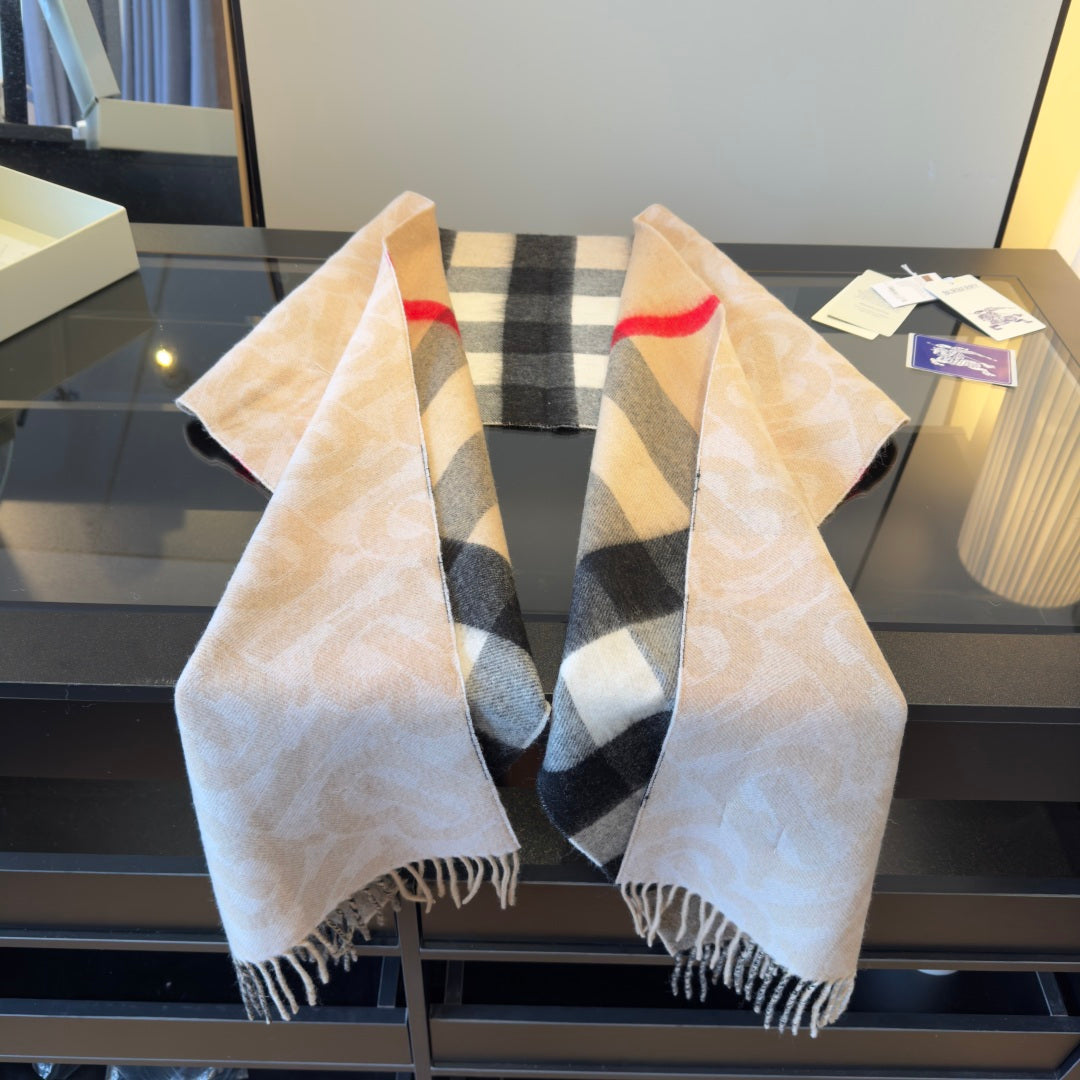 BBR Long Scarf 200CM Beige Black Cashmere 293421