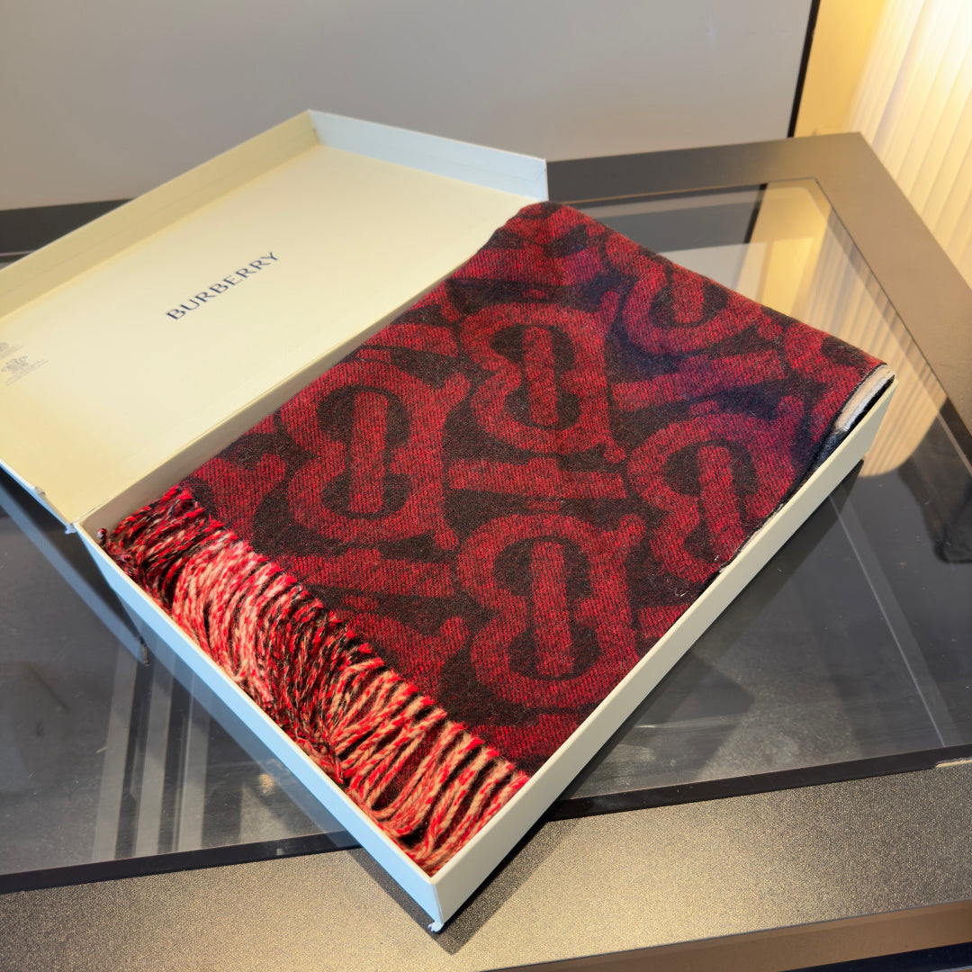 BBR Long Scarf 200CM Red Beige Black Cashmere 293423