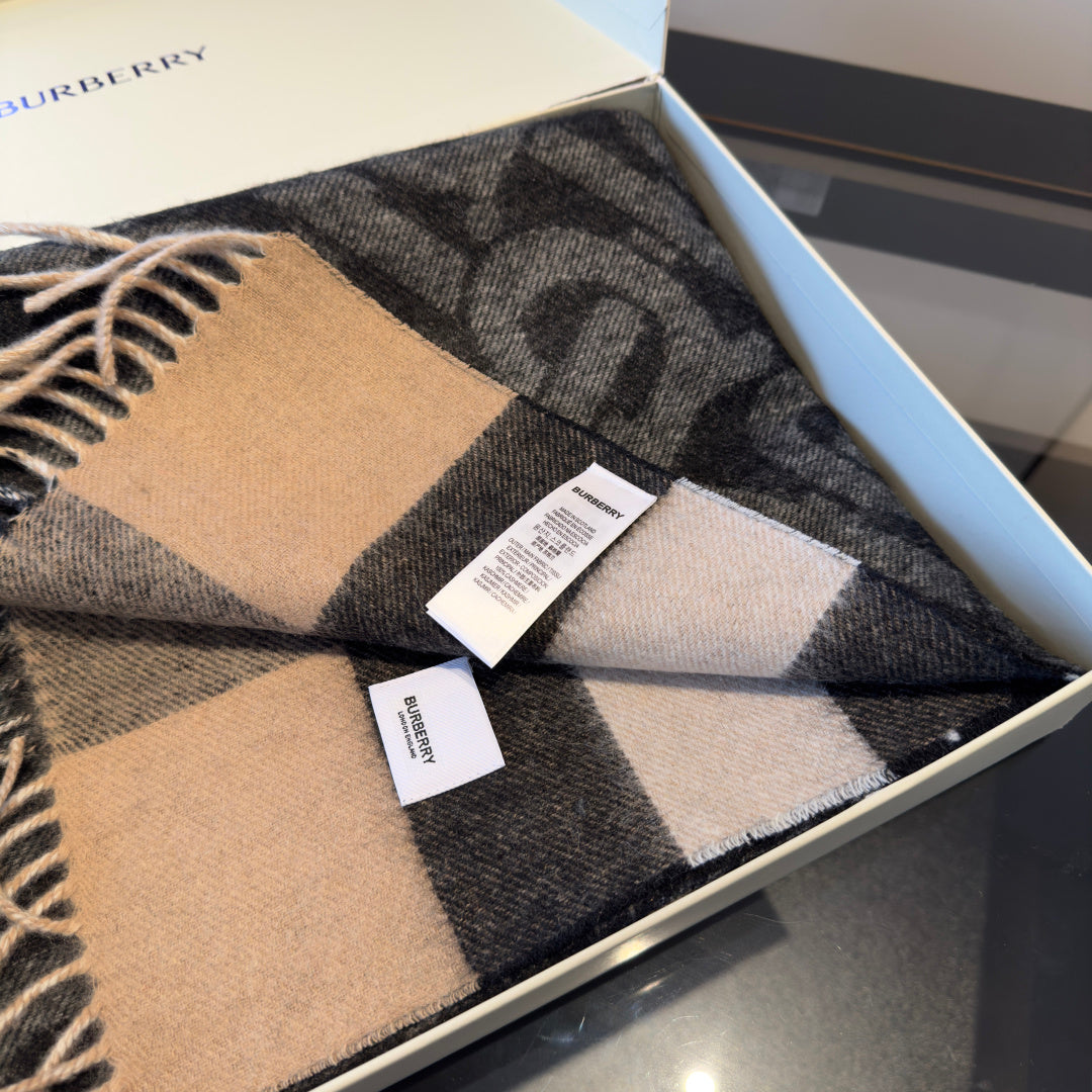 BBR Long Scarf 200CM Beige Gray Black Cashmere 293425