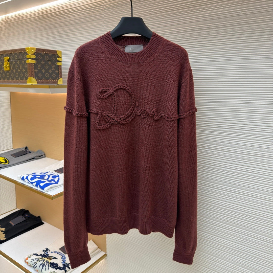 Dior 2025 Ribbon Knit Sweater Burgundy Wool 746473