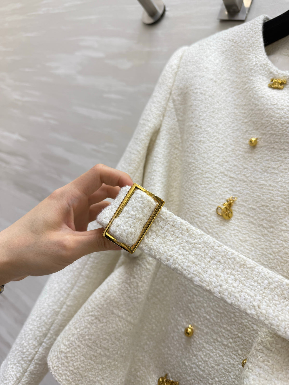 Celine 2026 Tweed Coat White Cashmere And Wool 430360