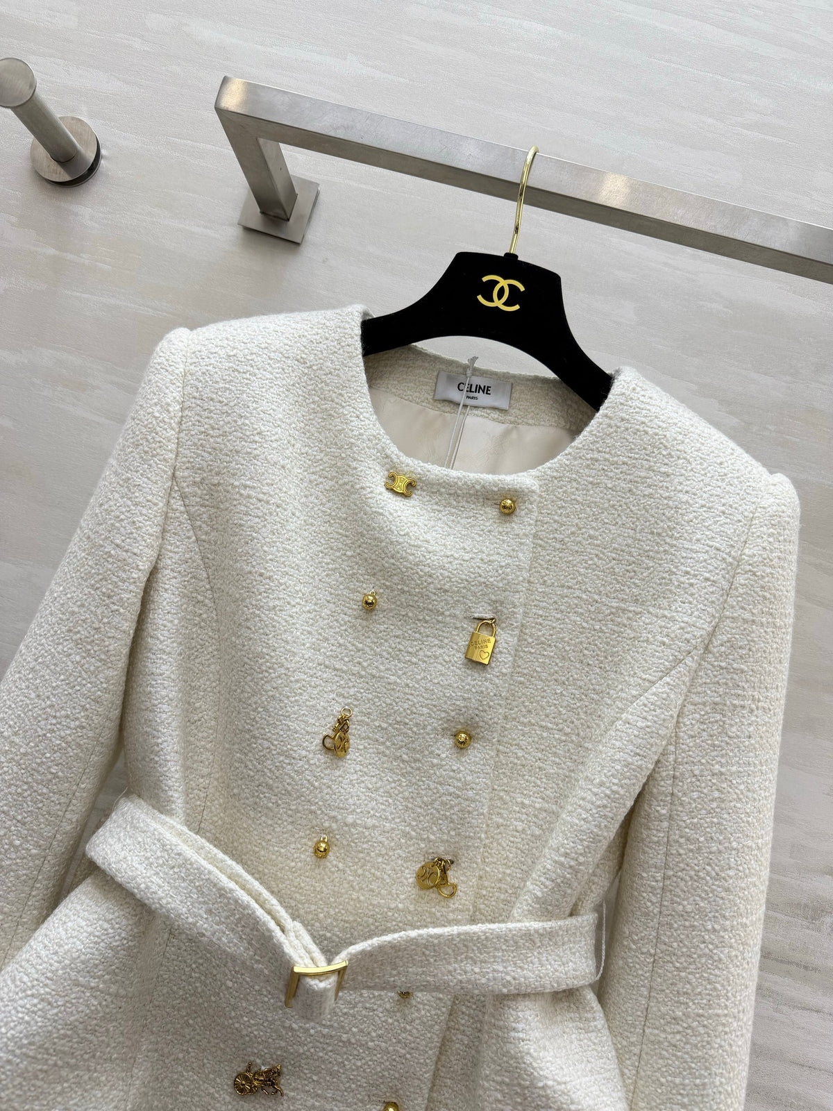 Celine 2026 Tweed Coat White Cashmere And Wool 430360
