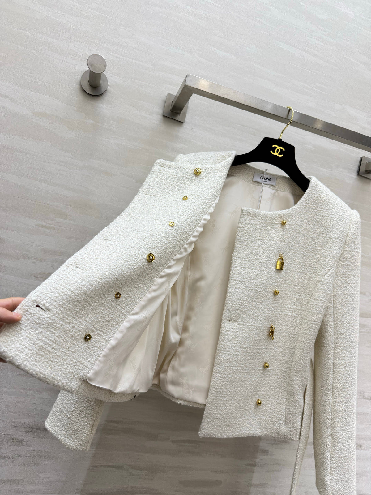 Celine 2026 Tweed Coat White Cashmere And Wool 430360