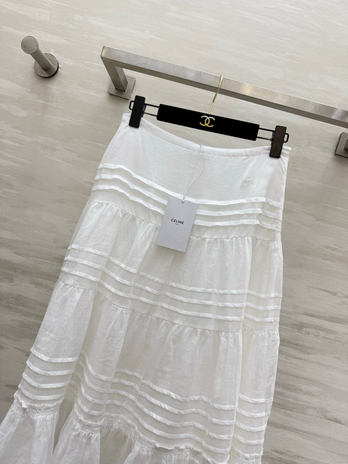 Celine 2026 Long Skirt White Linen Fabric 423411