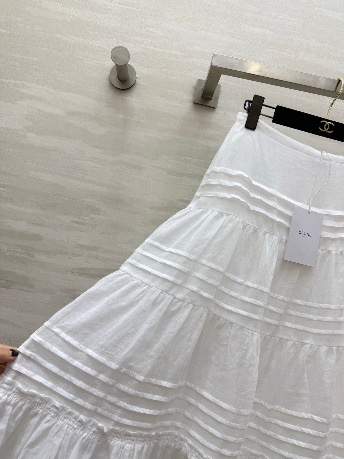 Celine 2026 Long Skirt White Linen Fabric 423411