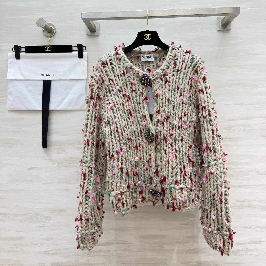 Chanel 2026 Floral Cardigan Beige Mix Colors Wool