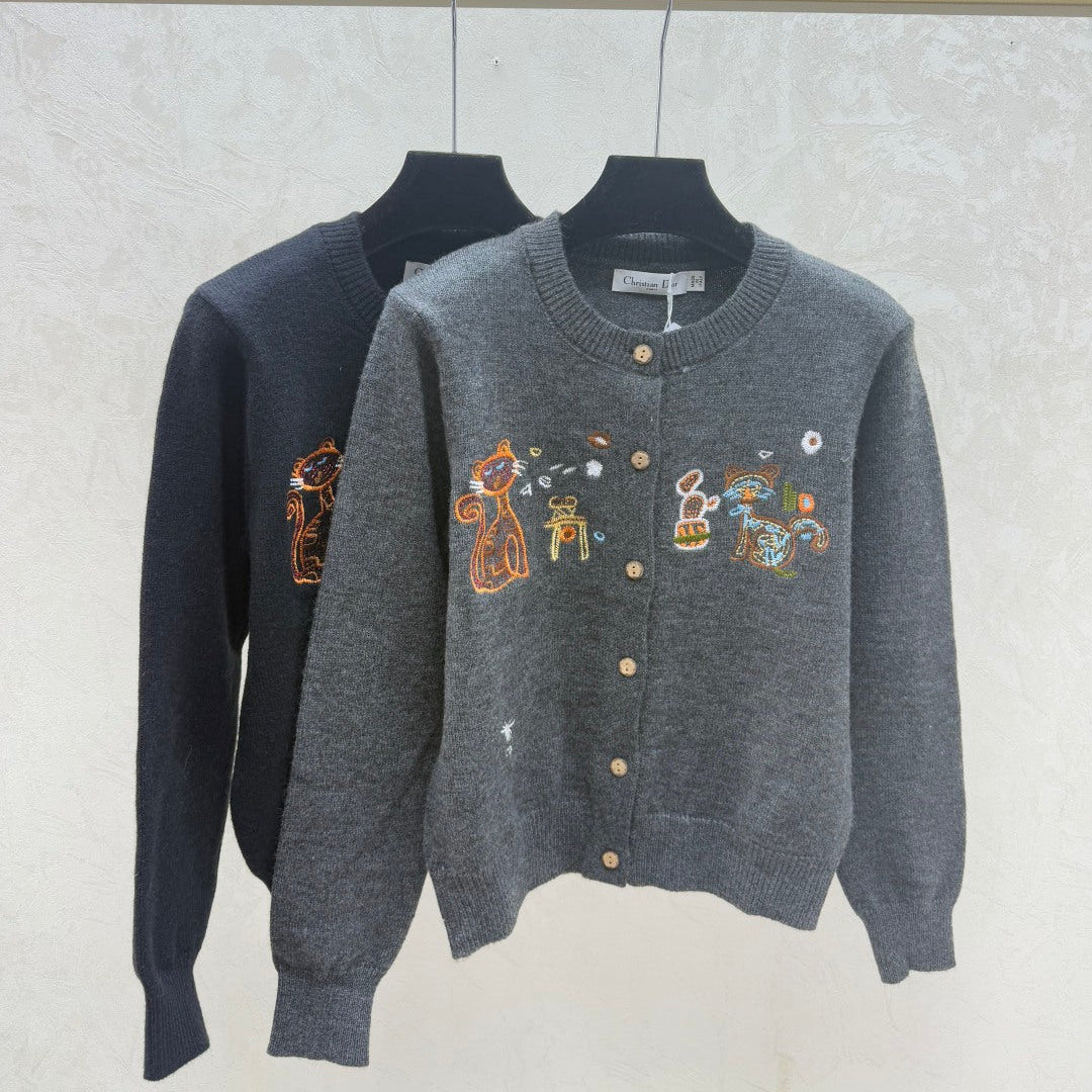 Dior 2025 Cat Print Jacket Black and Gray Wool