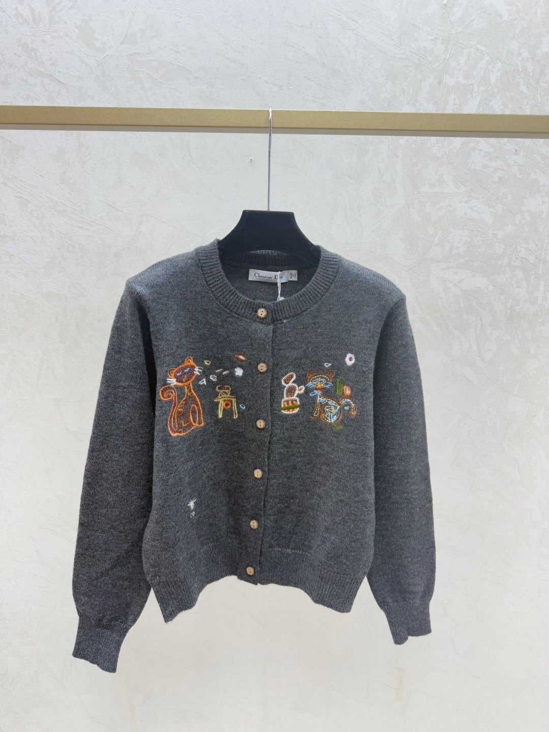 Dior 2025 Cat Print Jacket Black and Gray Wool