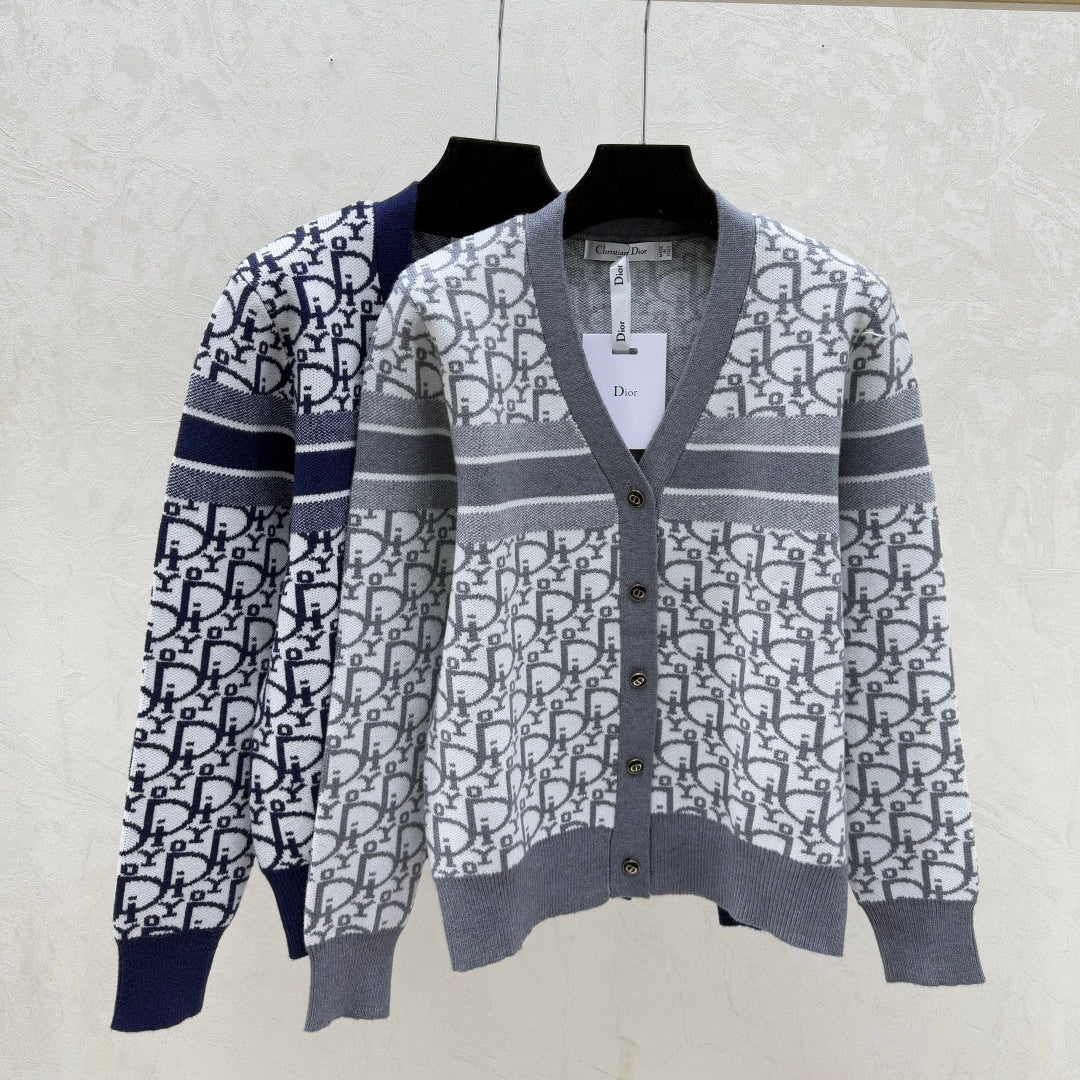 Dior 2025 Oblique Cardigan Gray and Blue Wool
