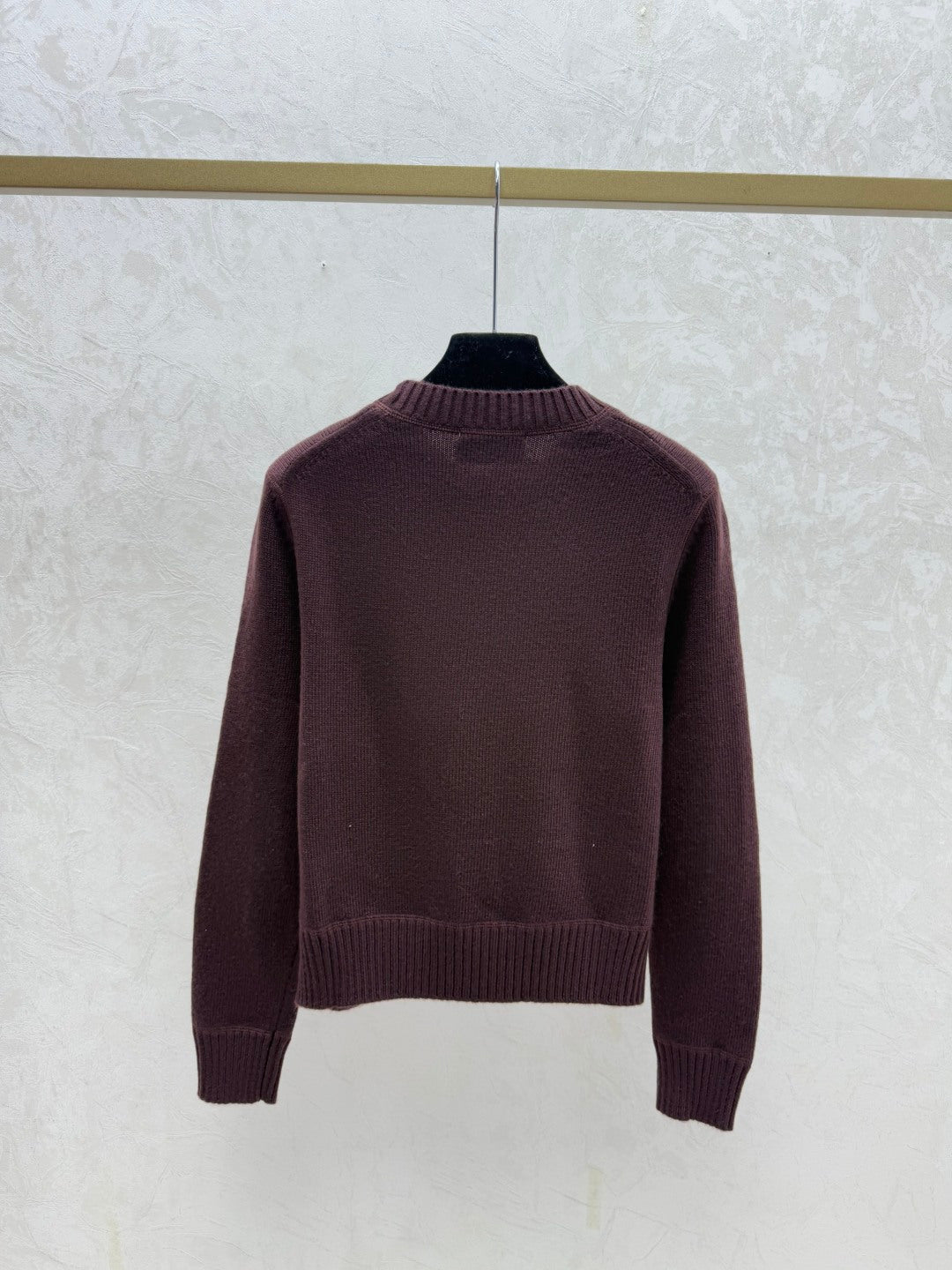 Prada 2025 Round Neck Long-sleeved Knit Sweater Burgundy Wool