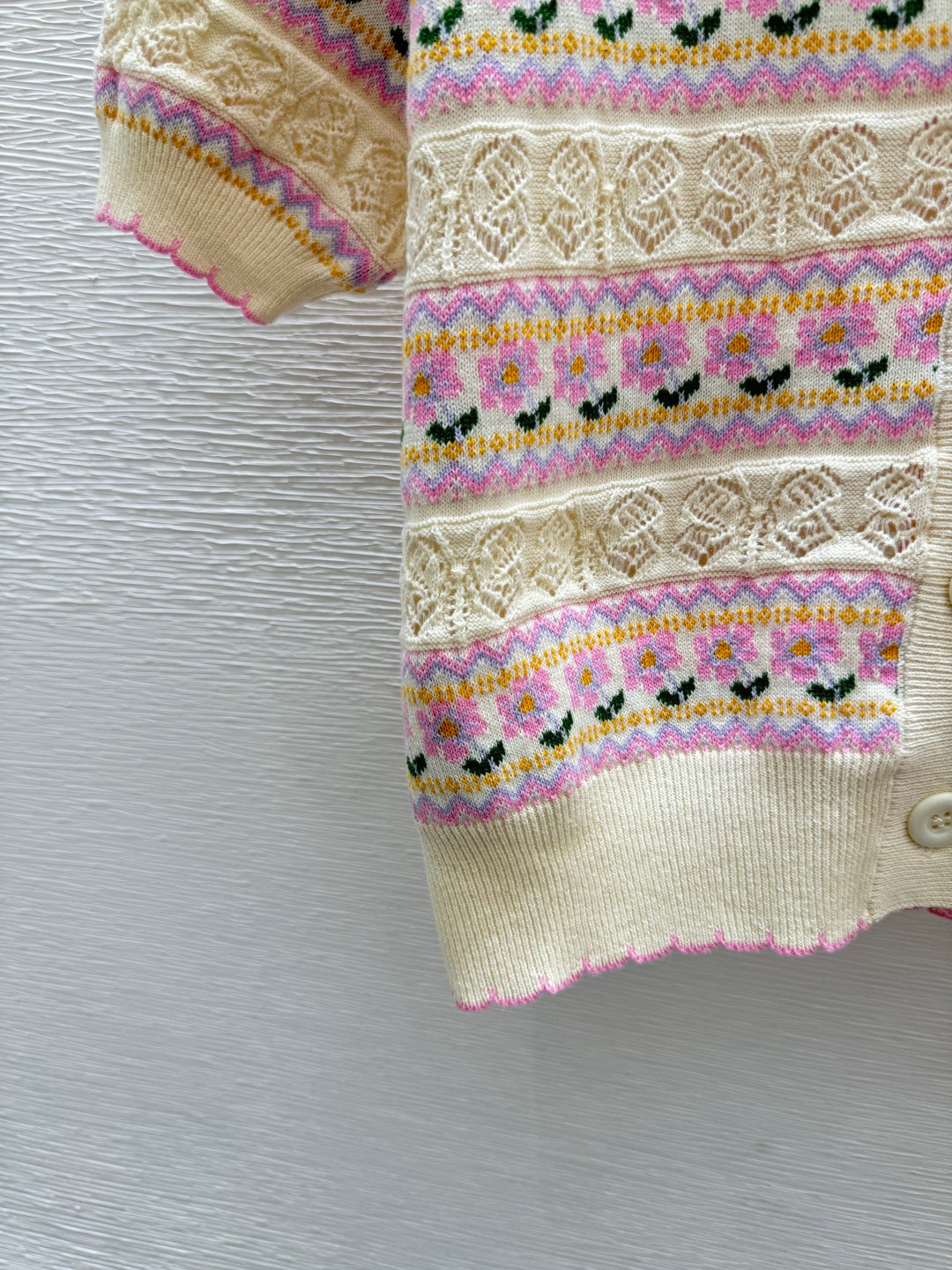 Dior 2026 Short-sleeve Knit Cardigan Pink Cream Wool