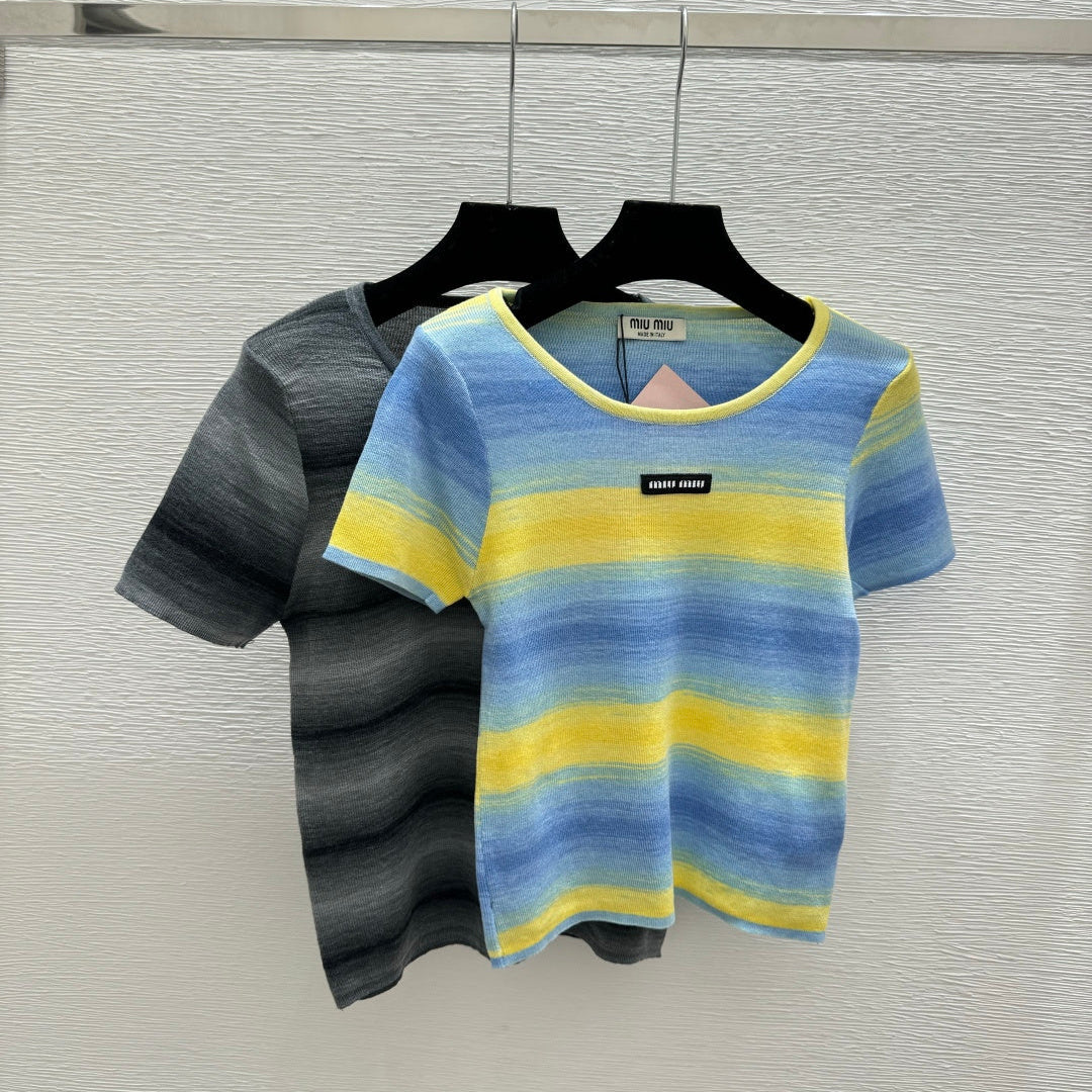 Miumiu 2026 Striped Shirt Yellow Blue and Gray Wool