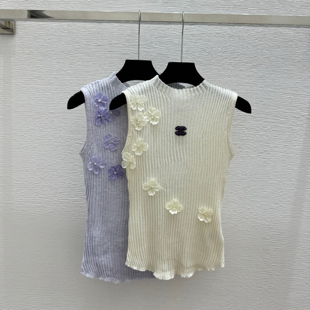 Chanel 2026 Floral Turtleneck Knitted Vest Wool 200735