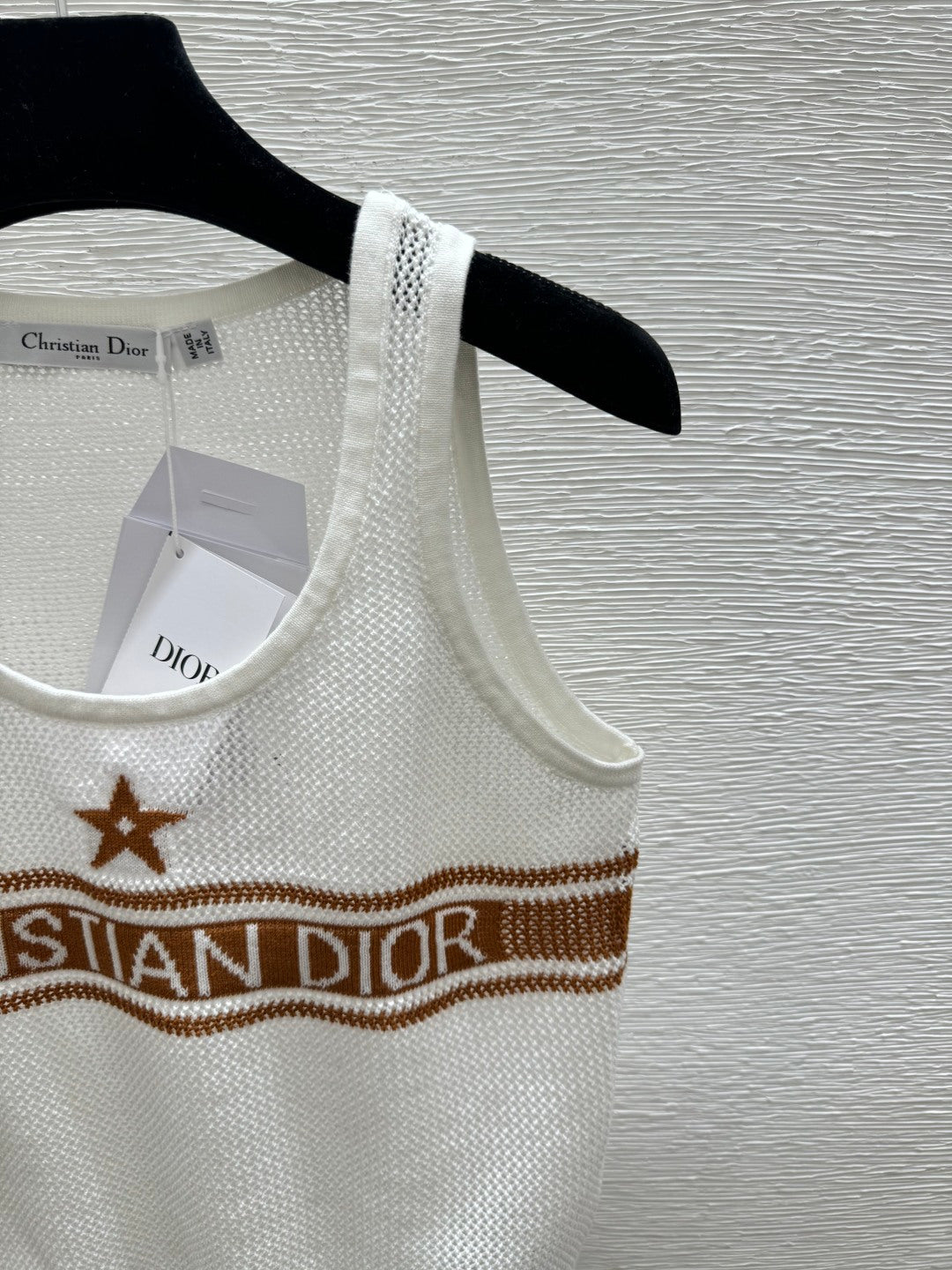 Dior 2026 Mesh Knit Vest Brown and White Wool 341178